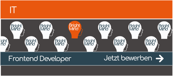 Grafik für IT Job mit vielen Bright mind Köpfen in Orange und grau