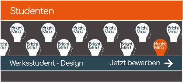 Grafik für Studentenjobs mit vielen Bright mind Köpfen in Orange und grau