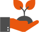 Icon Hand mit Pflanze, steht für stetiger Wachstum.