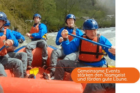 Gruppe von 5 Personen beim Wildwasserrafting.